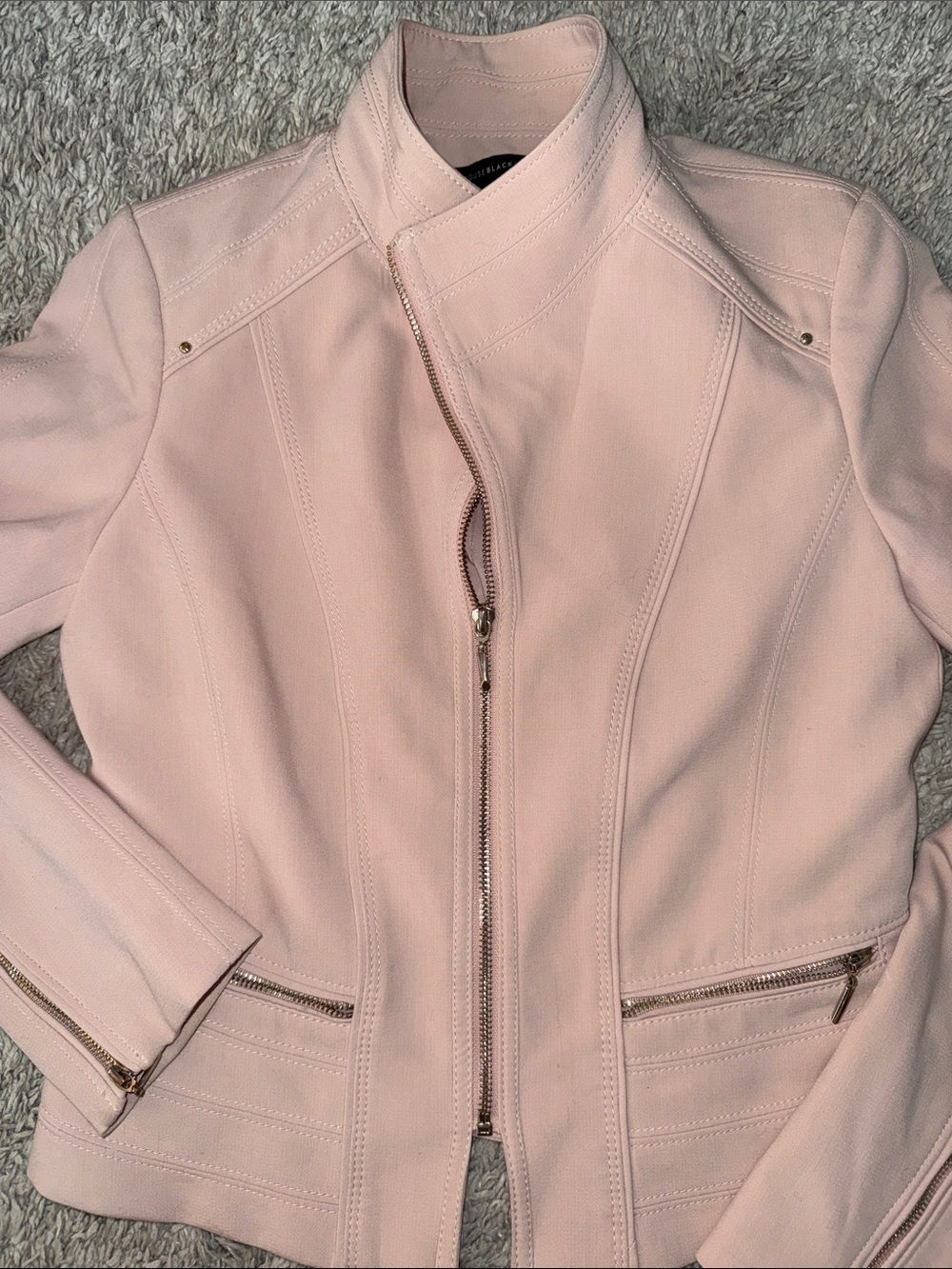 WHBM soft pink Moto Jacket biker neutral feminine cottagecore bodycon balletcore - Picture 9 of 10